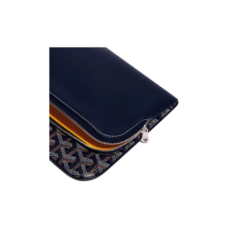 GOYARD Sainte-Marie Canvas With Leather Clutch Medium Size Unisex Marine Blue-4