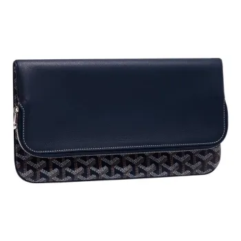 GOYARD Sainte-Marie Canvas With Leather Clutch Medium Size Unisex Marine Blue