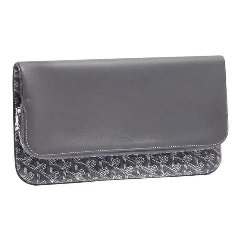 GOYARD Sainte-Marie Canvas With Leather Clutch Medium Size Unisex Gray-1