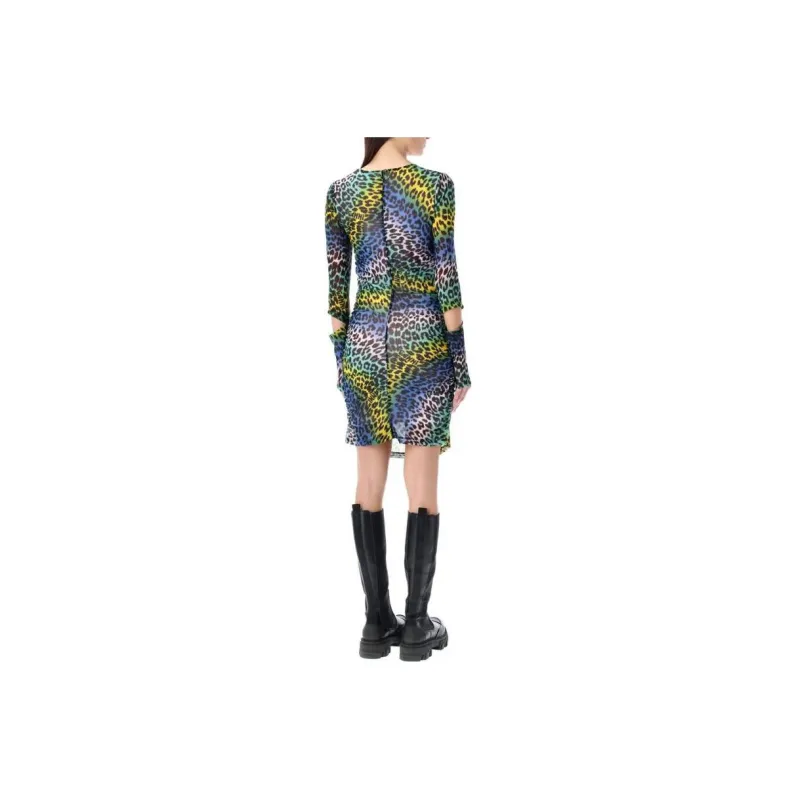 GANNI Printed Mesh Cutout Mini Dress 'Multicolor'-1