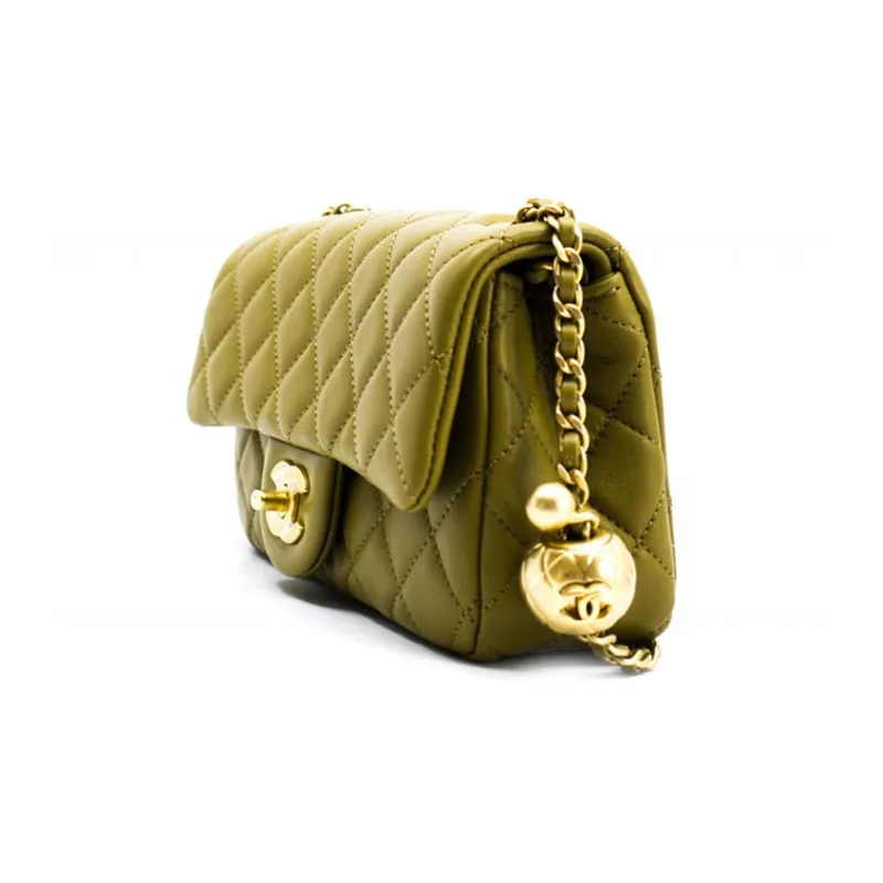 CHANEL Classic Flap CF Small Gold Ball Sheepskin Chain Bag, Flap Bag, Shoulder Bag, Crossbody Bag Mini Women's Yellow-1