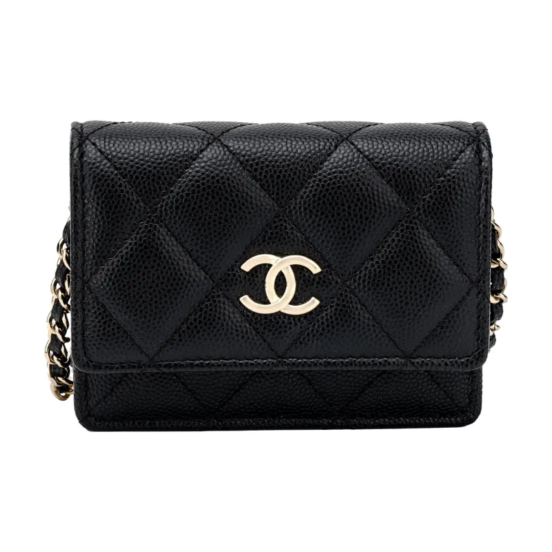CHANEL Grain Calfskin Shoulder Bag, Crossbody Bag, Coin Purse, Card Holder Women's Black-1