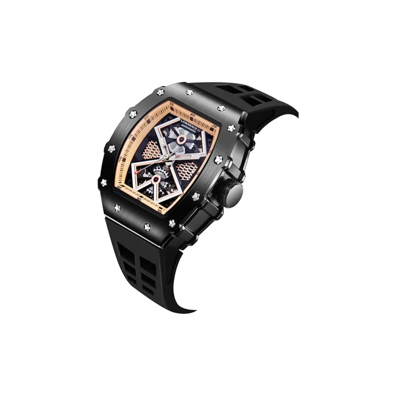 Lawrence Li Automatic Mechanical Movement Silicone Strap Watch Men's Watches Black LW-8828-1