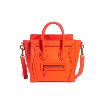 CELINE Luggage Cow Leather Handbags Shoulder Bag Crossbody Bag Regular Women's Orange Red