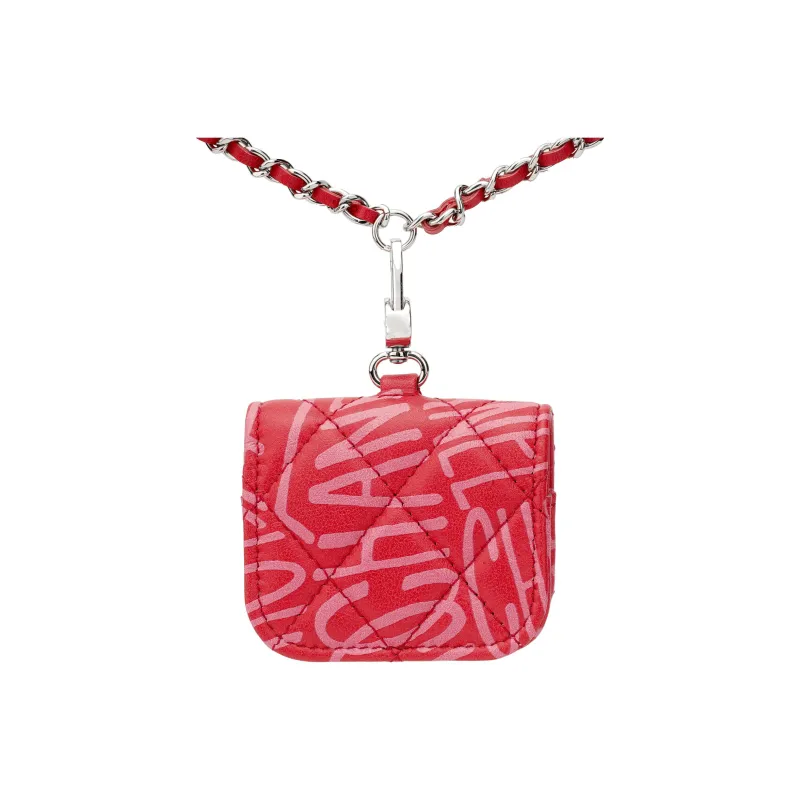 CHANEL Leather AirPods Protective Case Earphone Case Women's Pink-2