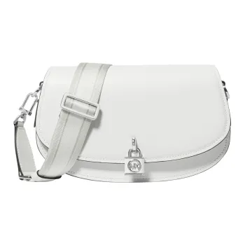 MICHAEL KORS Split Cow Leather Crescent Bag, Saddle Bag, Shoulder Bag, Crossbody Bag Medium Size Women's White
