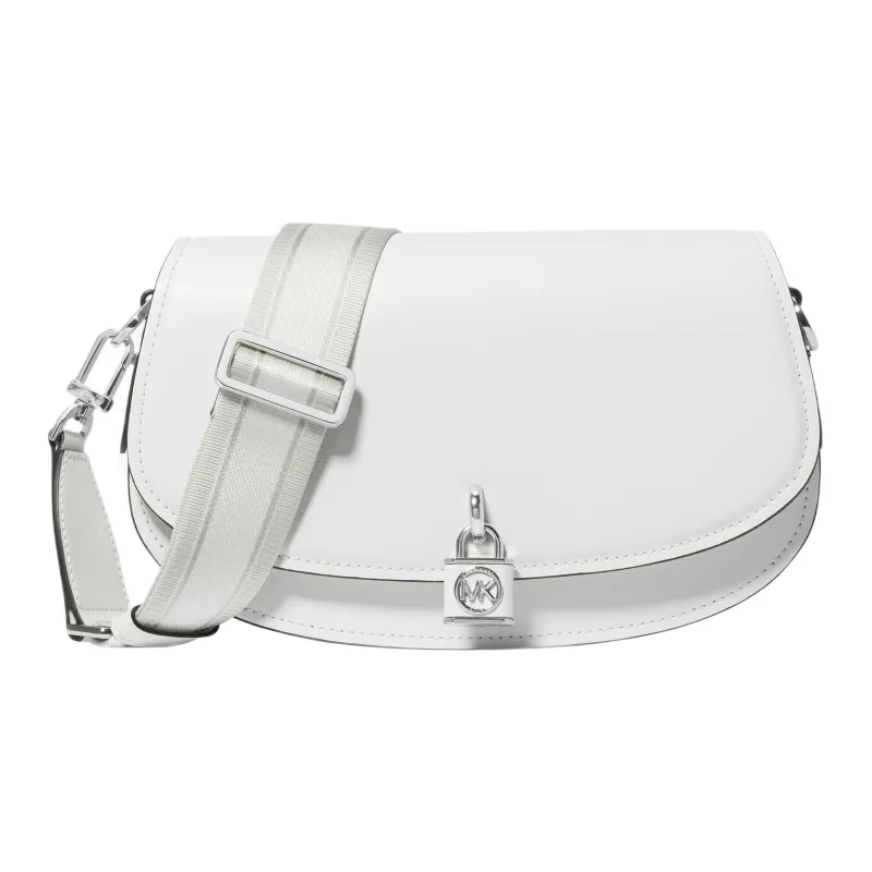 MICHAEL KORS Split Cow Leather Crescent Bag, Saddle Bag, Shoulder Bag, Crossbody Bag Medium Size Women's White-0