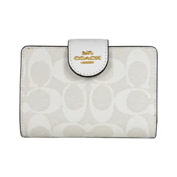 COACH Corner Zip Coated Canvas With Smooth Leather Card Holder, Wallet Women's Gold/Chalk/Glacier White