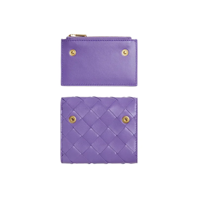 Bottega Veneta Sheepskin Cow Leather Patchwork Wallet Small Size Women's Purple-3