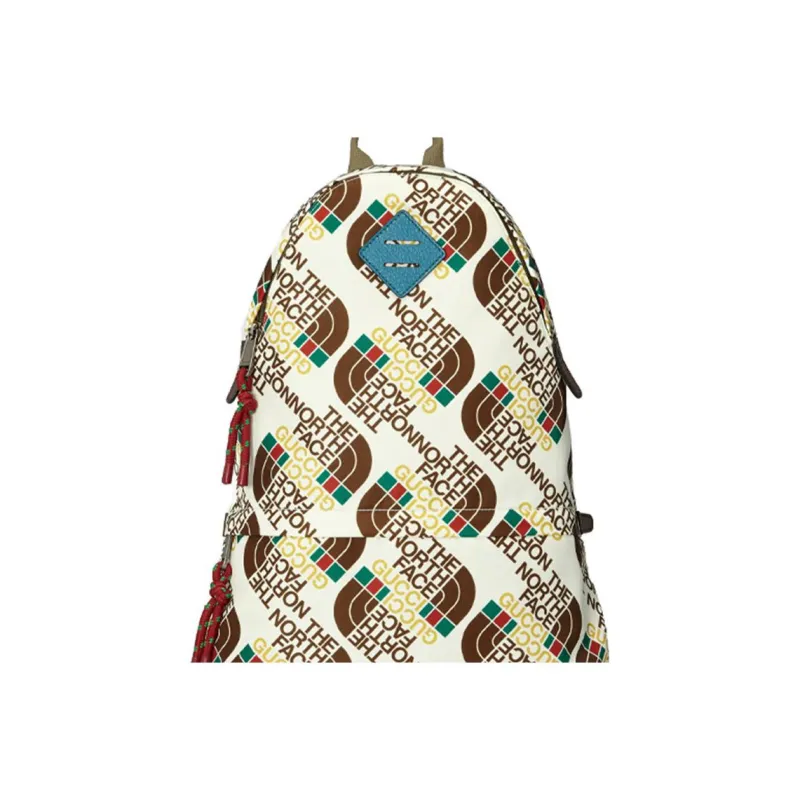 GUCCI The North Face Collaboration Nylon Fabric Backpack Medium Size Unisex Beige, Brown & Multicolor-8