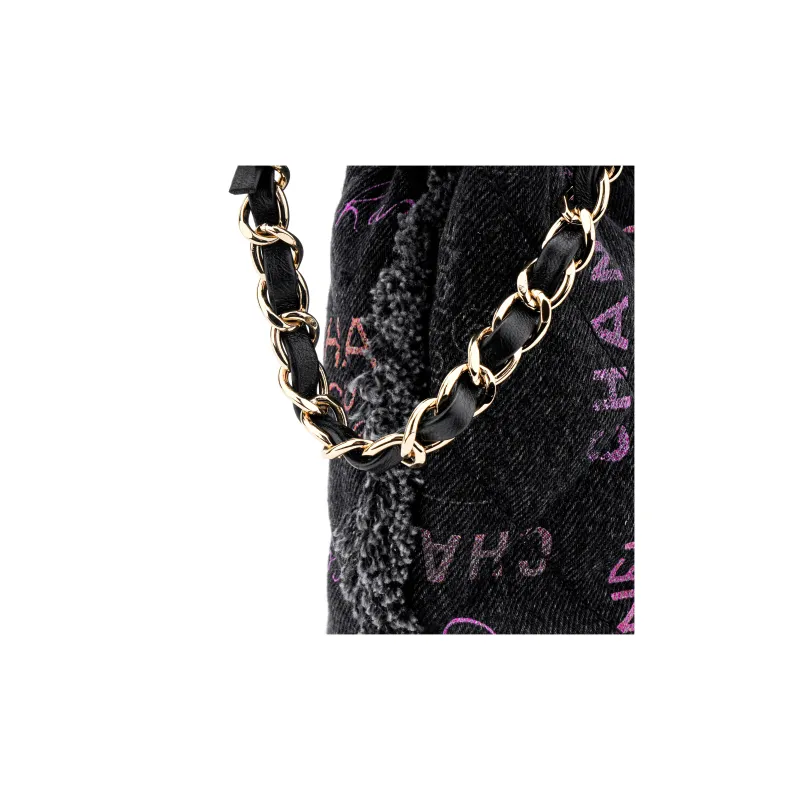 CHANEL Denim Bucket Bag, Shoulder Bag, Crossbody Bag Trumpets Women's Black-5