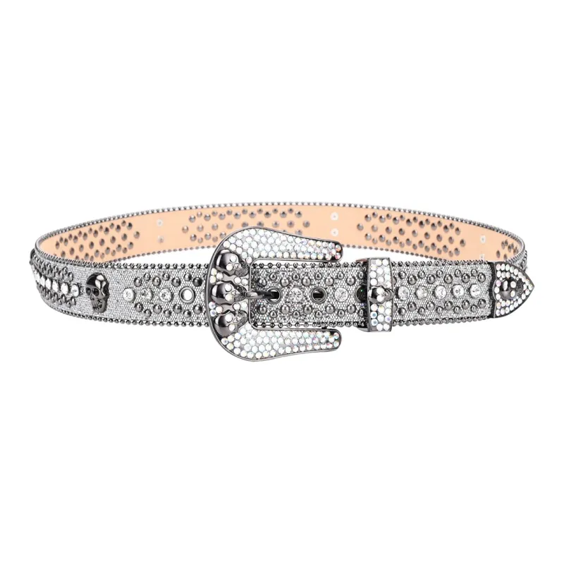 NINE NAIL 9 Section Spike Vintage Trendy Y2K Pin Buckle Stud Rhinestone Embellished Belt Belt Unisex Width  3.8cm-2