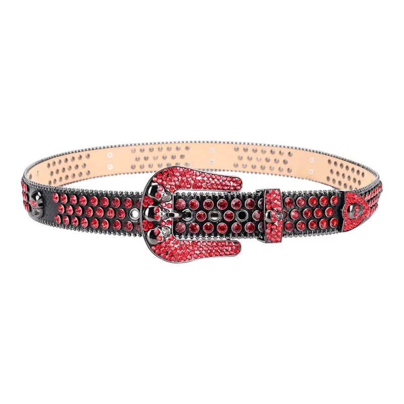 NINE NAIL 9 Section Spike Vintage Trendy Y2K Pin Buckle Stud Rhinestone Embellished Belt Belt Unisex Width  3.8cm-22