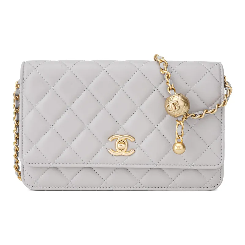 CHANEL WOC Sheepskin Shoulder Bag, Crossbody Bag Mini Women's Gray-0