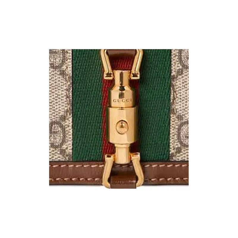 GUCCI Jackie 1961 Canvas With Leather Clutch Wallets Card Holders Small Size Women's Green Brown Multicolor-6