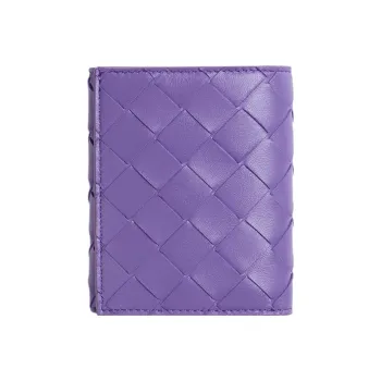 Bottega Veneta Sheepskin Cow Leather Patchwork Wallet Small Size Women's Purple