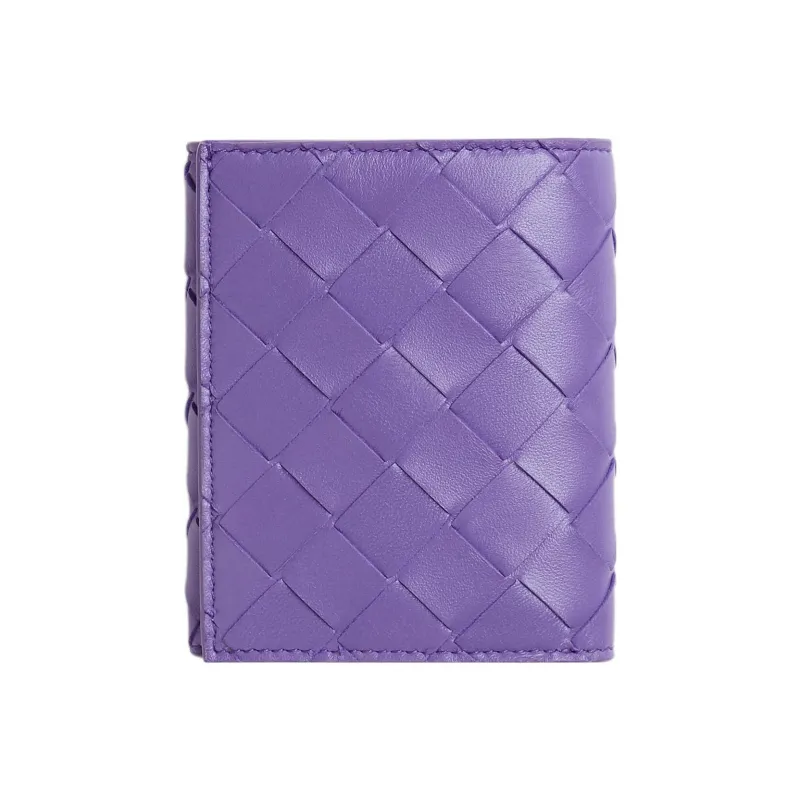 Bottega Veneta Sheepskin Cow Leather Patchwork Wallet Small Size Women's Purple-0