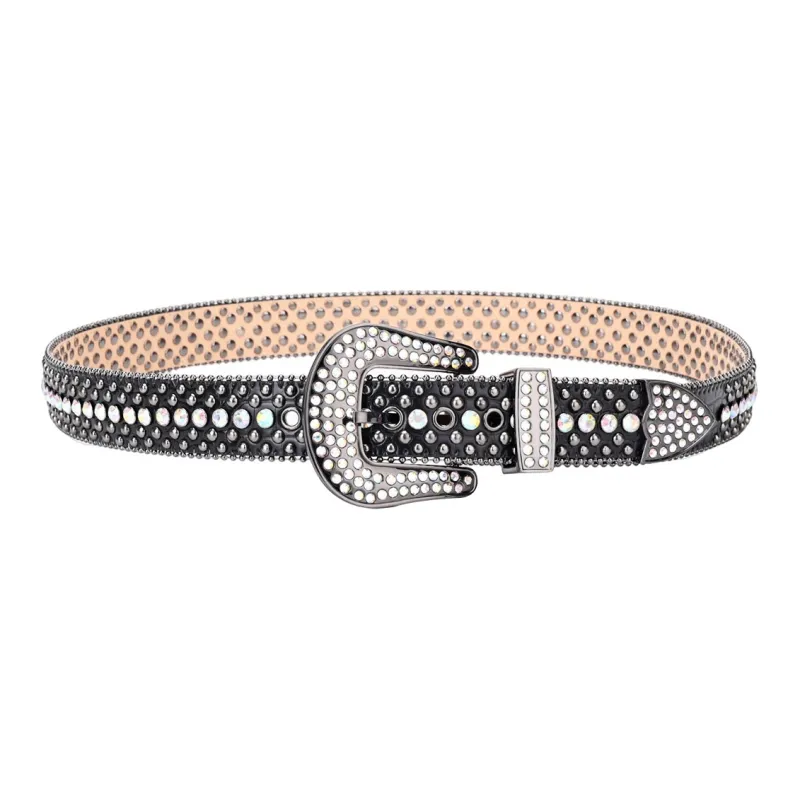 NINE NAIL 9 Section Spike Vintage Trendy Y2K Pin Buckle Stud Rhinestone Embellished Belt Belt Unisex Width  3.8cm-27