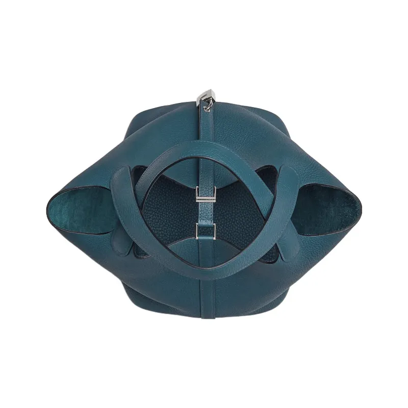HERMES Picotin Lock Calfskin Basket Bag Handbag Bucket Bag 22 Women's 7P Bleu De Prusse Prussian Blue-3