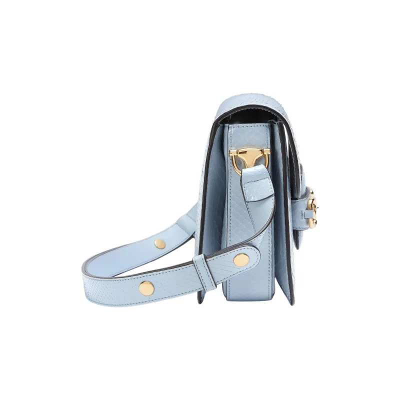 GUCCI Horsebit 1955 Python Skin Shoulder Bag Crossbody Bag Women's Light Blue-2