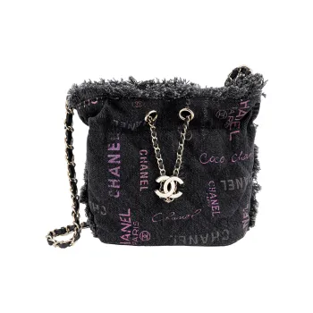 CHANEL Denim Bucket Bags Shoulder Bag Crossbody Bag Small Size Women's Black