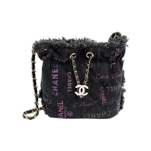 CHANEL Denim Bucket Bag, Shoulder Bag, Crossbody Bag Trumpets Women's Black