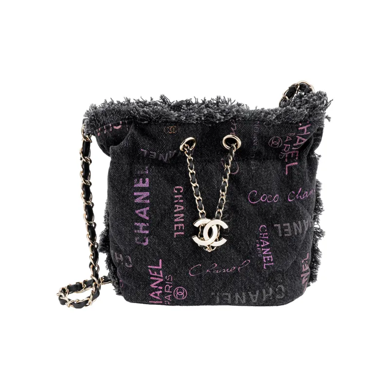 CHANEL Denim Bucket Bag, Shoulder Bag, Crossbody Bag Trumpets Women's Black-0