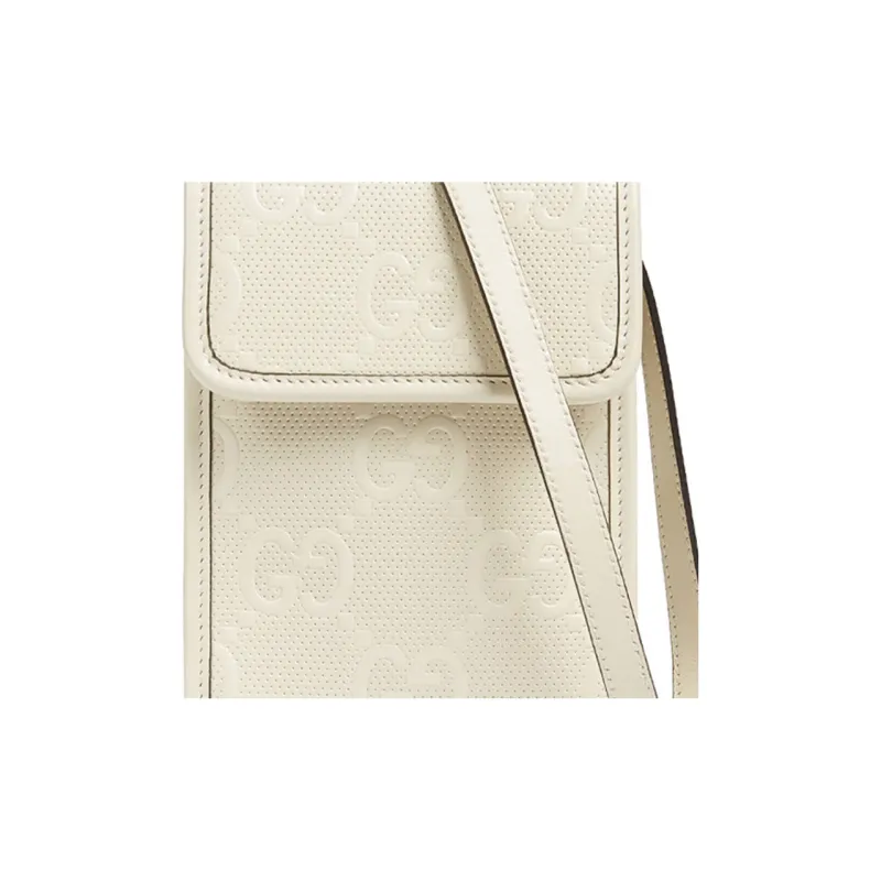 GUCCI Leather Cell Phone Pouch, Shoulder Bag, Crossbody Bag Mini Unisex Ecru-7