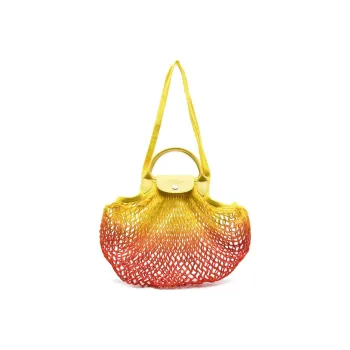 LONGCHAMP Le Pliage Cotton With Cow Leather Trim Mesh Bag Handbag Regular Women's Yellow & Lemon Yellow