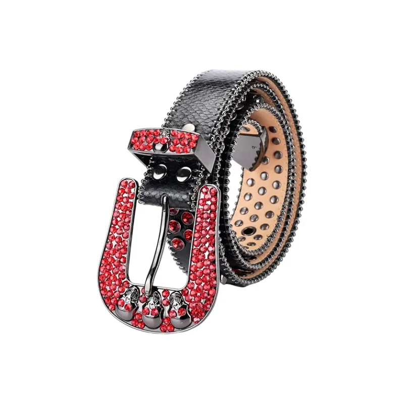 NINE NAIL 9 Section Spike Vintage Trendy Y2K Pin Buckle Stud Rhinestone Embellished Belt Belt Unisex Width  3.8cm-21