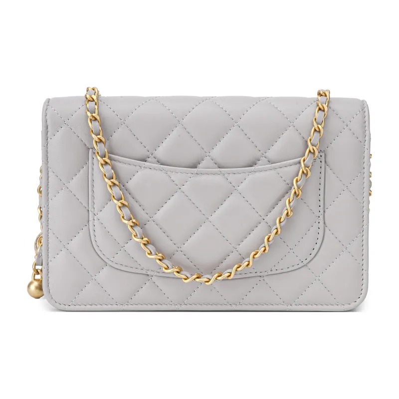 CHANEL WOC Sheepskin Shoulder Bag, Crossbody Bag Mini Women's Gray-2