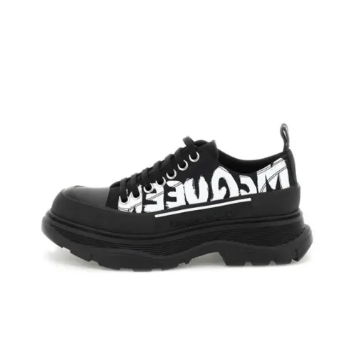 Alexander McQueen Tread Slick Low Lace Up Canvas Graffiti Black White Black Women's