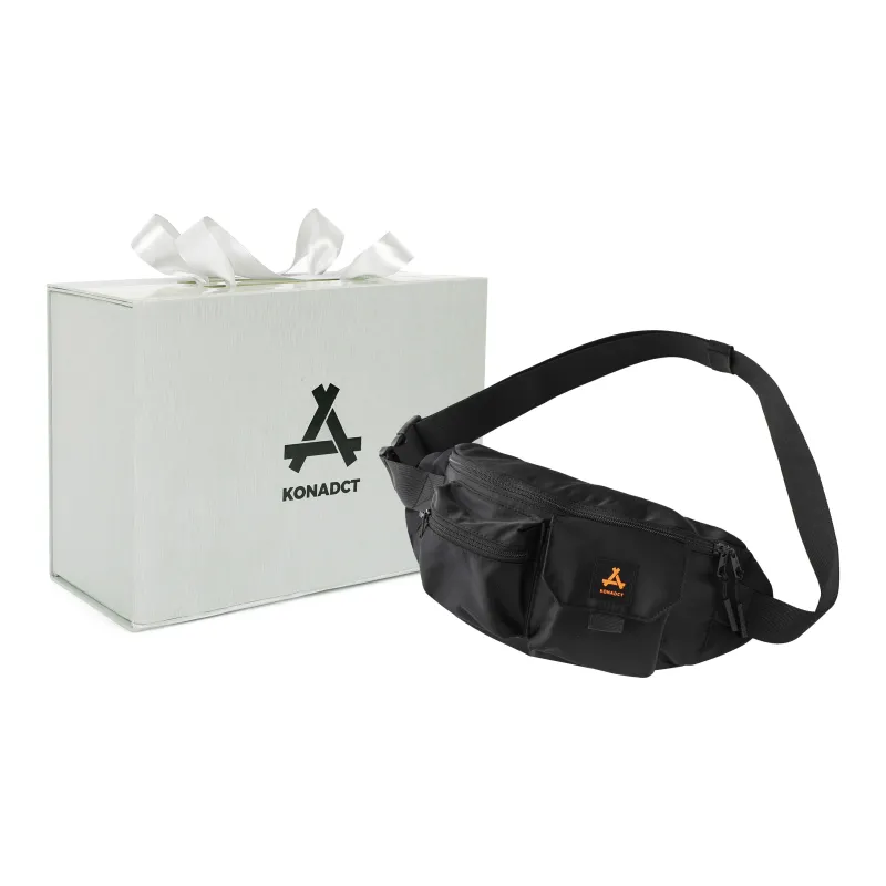 KONADCT Nylon Shoulder Bag, Fanny Pack, Crossbody Bag, Sling Bag Unisex Black/White-5