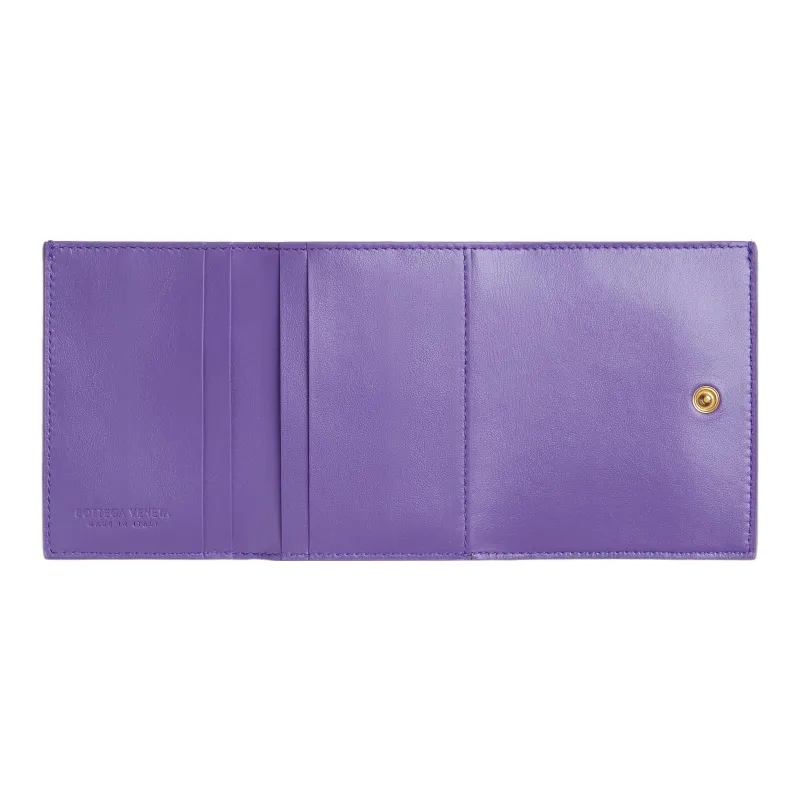 Bottega Veneta Sheepskin Cow Leather Patchwork Wallet Small Size Women's Purple-1