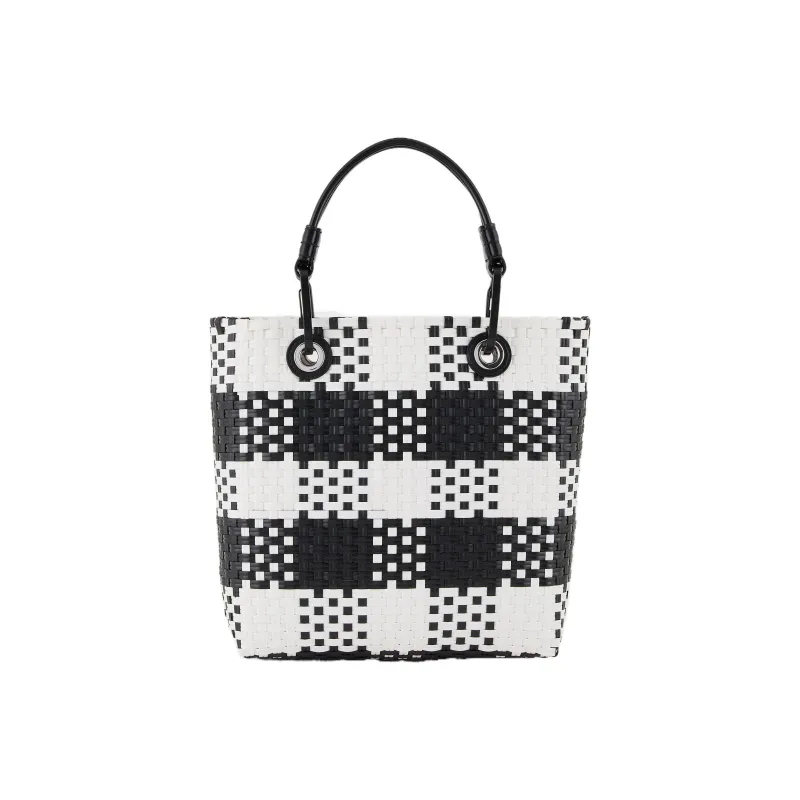 EMPORIO ARMANI Polyethylene Tote Bag, Shopping Bag, Shoulder Bag, Handbag Women's Black White-2