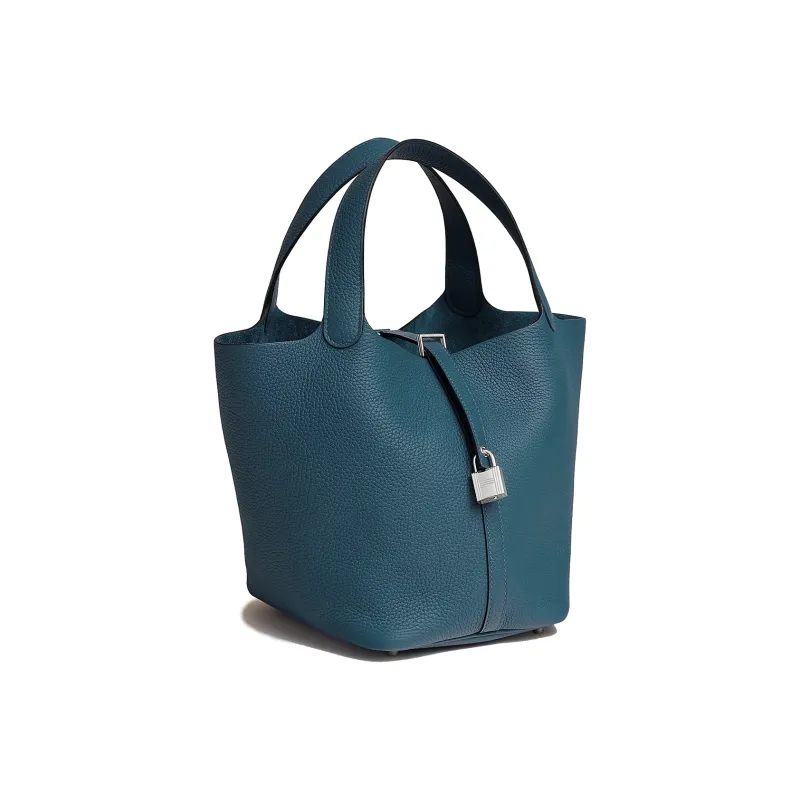 HERMES Picotin Lock Calfskin Basket Bag Handbag Bucket Bag 22 Women's 7P Bleu De Prusse Prussian Blue-1