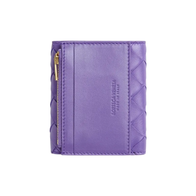 Bottega Veneta Sheepskin Cow Leather Patchwork Wallet Small Size Women's Purple-2