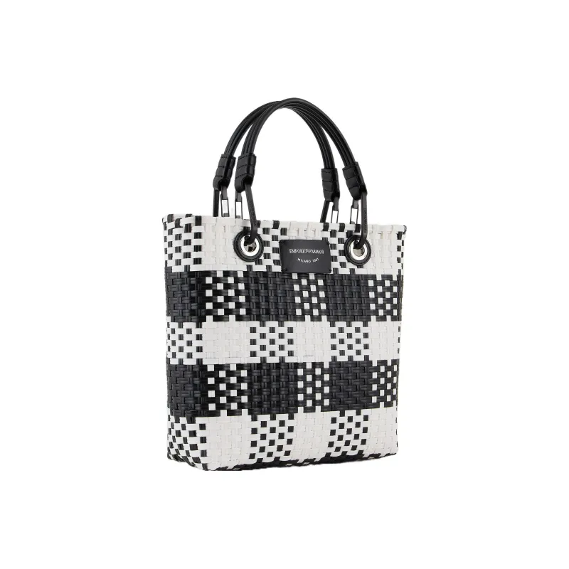 EMPORIO ARMANI Polyethylene Tote Bag, Shopping Bag, Shoulder Bag, Handbag Women's Black White-1