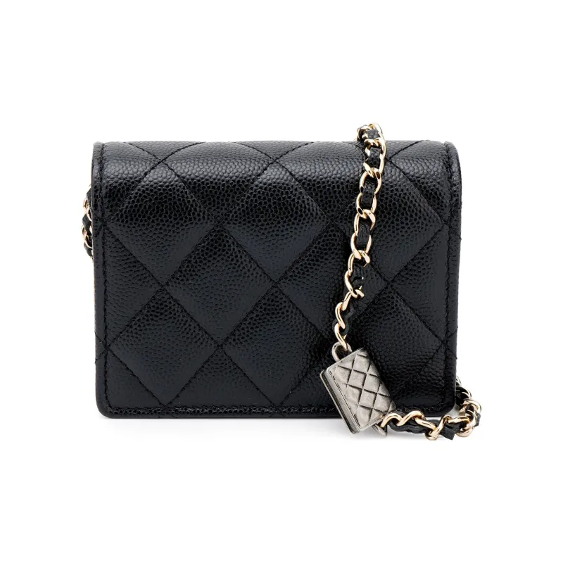 CHANEL Grain Calfskin Shoulder Bag, Crossbody Bag, Coin Purse, Card Holder Women's Black-3