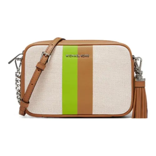 MICHAEL KORS Fabric Square Bag, Canvas Shoulder Bag Women's Beige & Camel