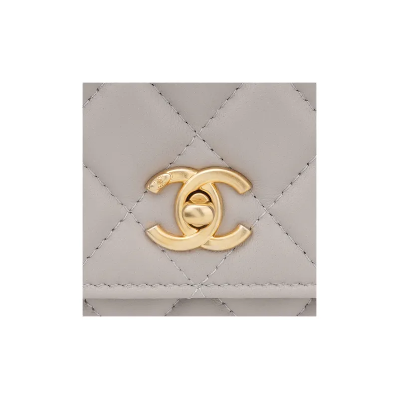 CHANEL WOC Sheepskin Shoulder Bag, Crossbody Bag Mini Women's Gray-4