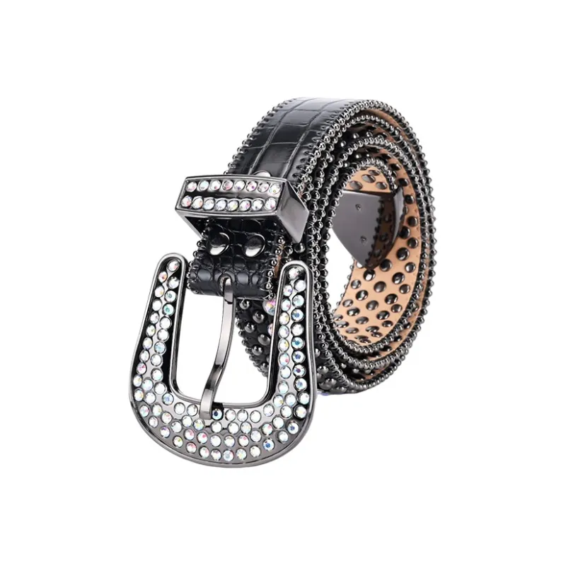 NINE NAIL 9 Section Spike Vintage Trendy Y2K Pin Buckle Stud Rhinestone Embellished Belt Belt Unisex Width  3.8cm-26