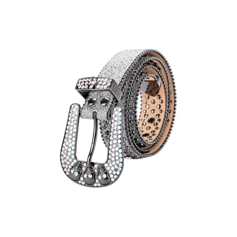 NINE NAIL 9 Section Spike Vintage Trendy Y2K Pin Buckle Stud Rhinestone Embellished Belt Belt Unisex Width  3.8cm-1