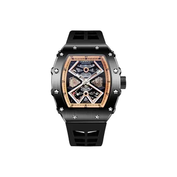 Lawrence Li Automatic Mechanical Movement Silicone Strap Watch Men's Watches Black LW-8828