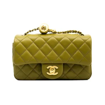 CHANEL Classic Flap CF Small Gold Ball Sheepskin Chain Bag With Zip Closure Shoulder Crossbody Bags Mini Women's Yellow