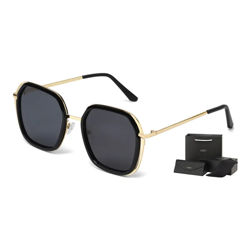 VINEY Sunglasses Unisex Polarized Black Frame With Black Gray Lens-0