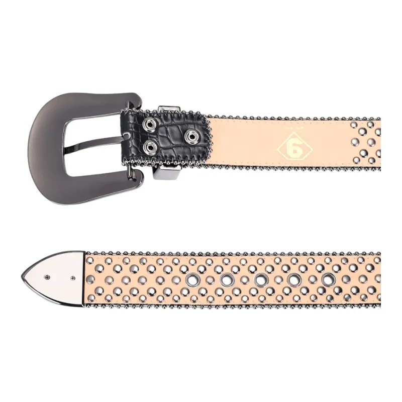 NINE NAIL 9 Section Spike Vintage Trendy Y2K Pin Buckle Stud Rhinestone Embellished Belt Belt Unisex Width  3.8cm-28