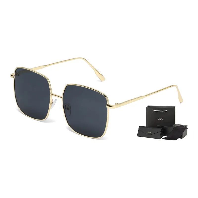 VINEY Sunglasses Unisex Gold Frame With Black Gray Lens-0