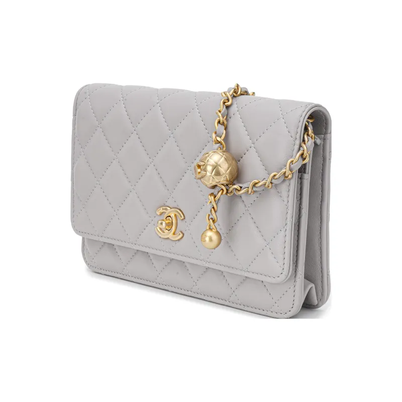 CHANEL WOC Sheepskin Shoulder Bag, Crossbody Bag Mini Women's Gray-1