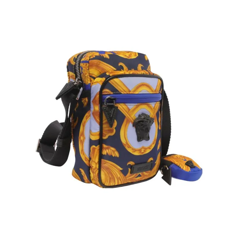 VERSACE Calfskin Crossbody Bag Shoulder Bag Men's Blue & Yellow-2